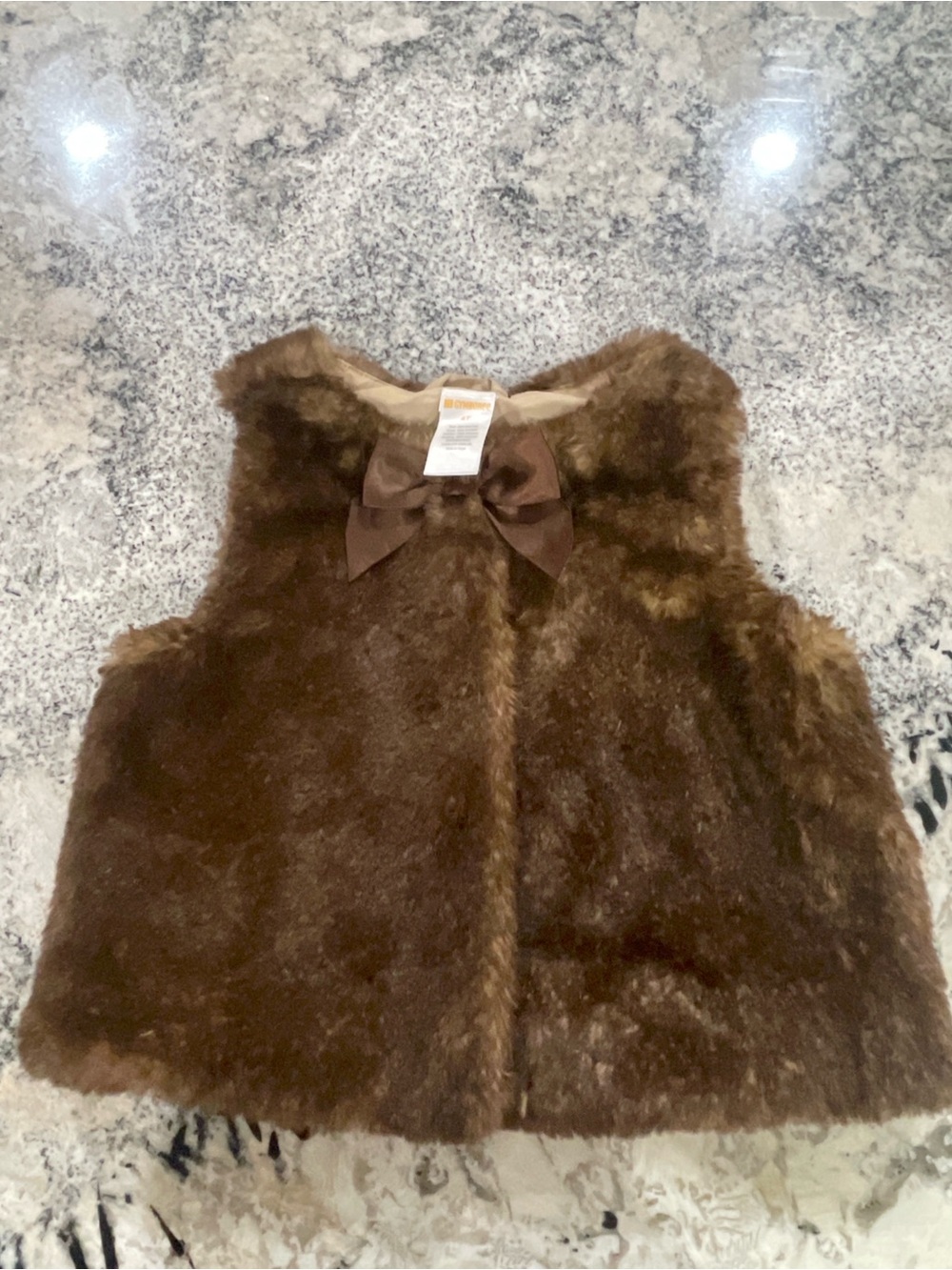 Gymboree Brown Faux Fur Kids Vest with Bow Accent 4T